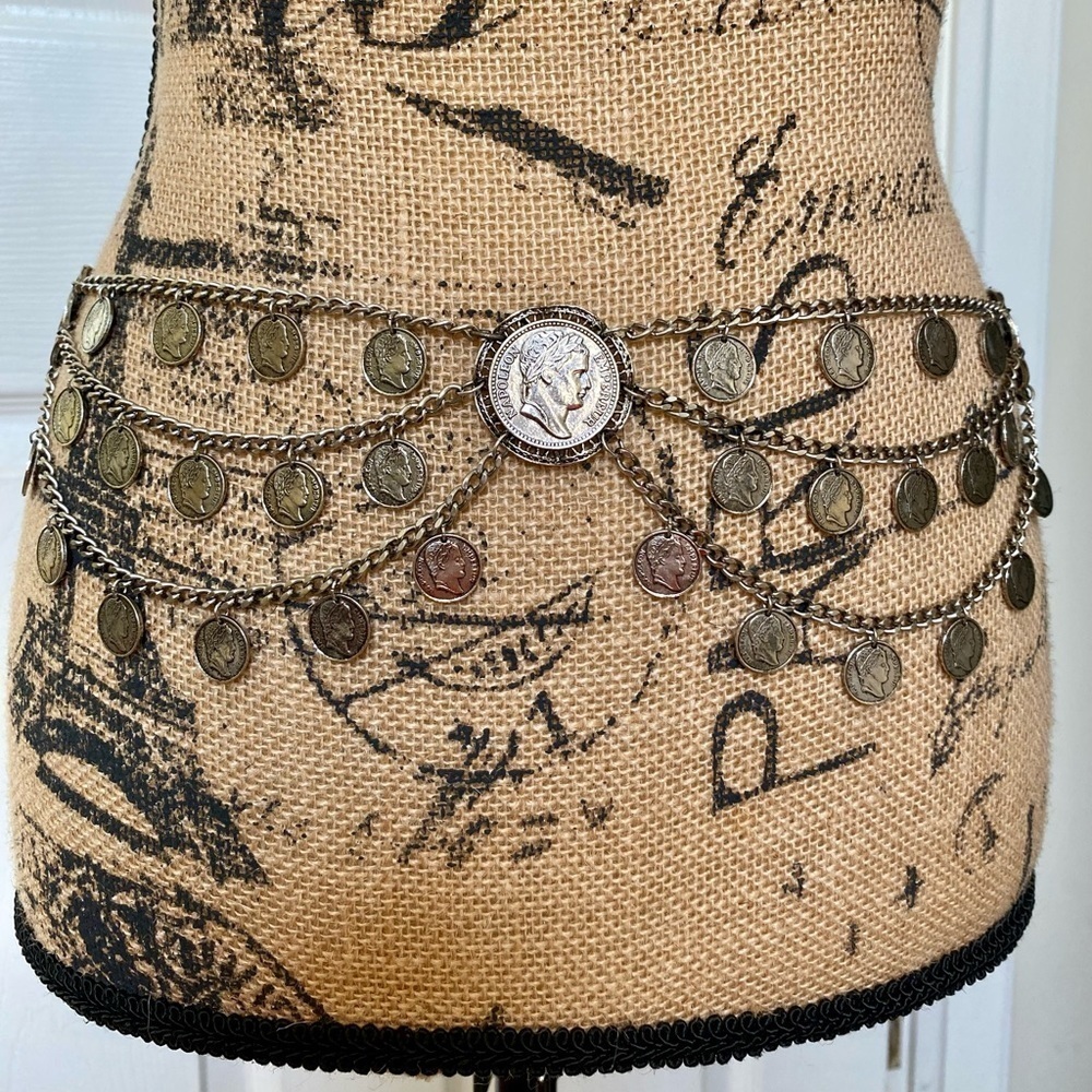 Vintage Women’s Coin Chain Belt Silver Tone Gypsy Boho Bohemian Belly Dancer